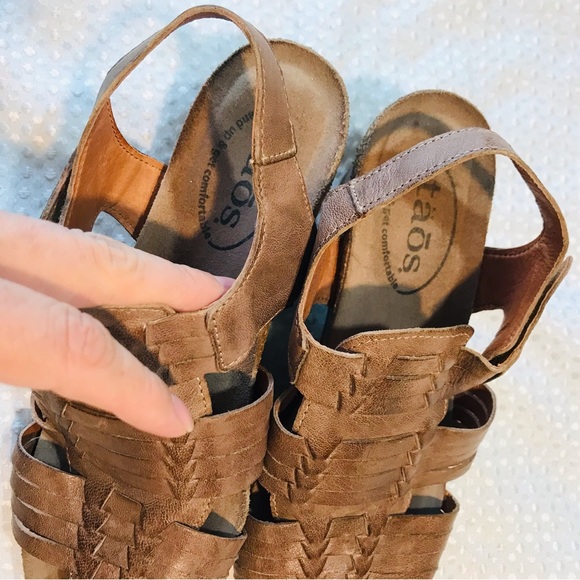 Taos Sandals Women Weave Slingback Strappy Beige Leather Wedge Heels - Picture 12 of 13